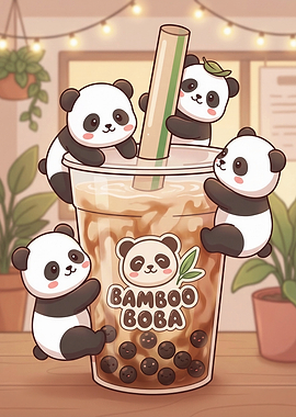 Cute Pandas with Boba Tea