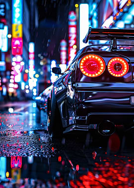 Nissan GT-R R34 Car in Rainy City