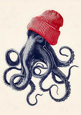 Octopus Wearing a Red Beanie