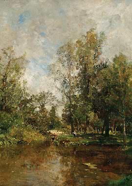 Idyllic Riverside Landscape with Figures