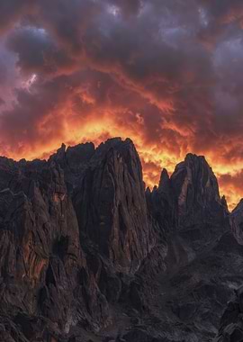 Dramatic Sunset Over Jagged Mountains