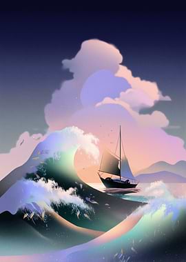 Sailboat on a stormy sea