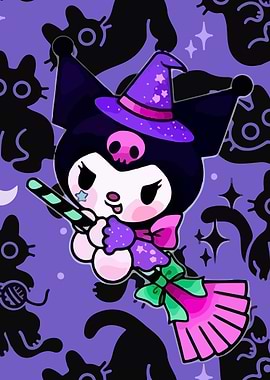 Kuromi Witch Flying on Broomstick