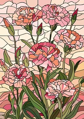 Stained Glass Carnation Floral Art