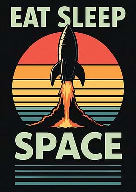 Eat Sleep Space Rocket Retro Sunset
