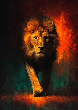 Powerful Lion Walking Forward Painting