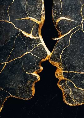 Abstract Kintsugi Lovers Gold Black