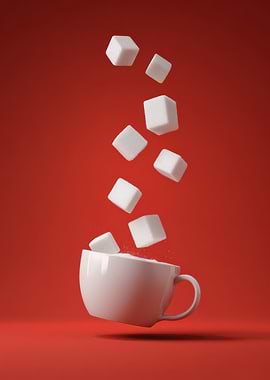 Sugar Cubes Falling into a Cup