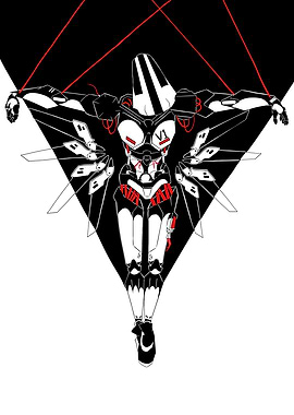 Cybernetic Figure with Red Accents