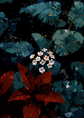 Dark Floral with White Flowers