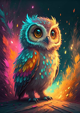 Cute Owl with Colorful Feathers