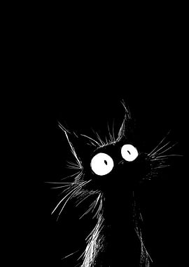 Scared Black Cat with Big Eyes