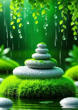 Zen Stones in Rain