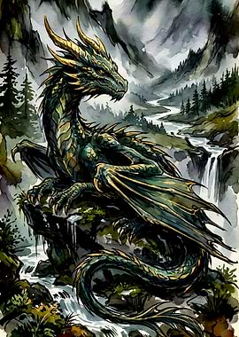 Dragon in a Mountain Landscape