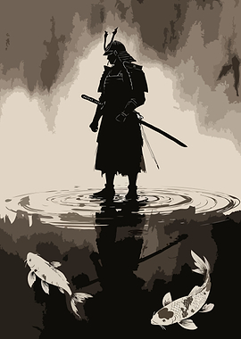 Samurai Warrior and Koi Fish
