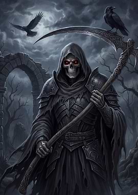 Grim Reaper with Scythe and Ravens