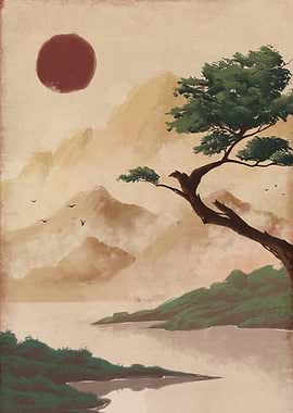 Serene Japanese Landscape Painting