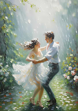 Couple dancing in the rain