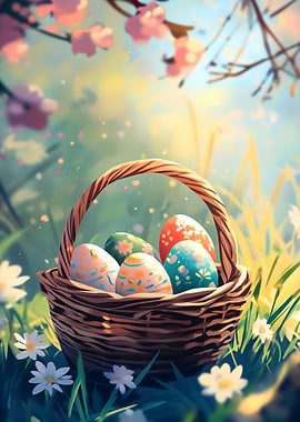 Easter Basket in Spring Meadow