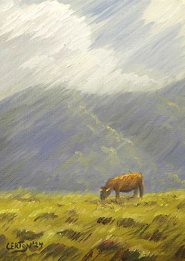 The grazing cow
