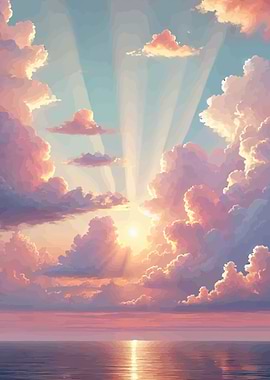 Sunrise Over Ocean with Clouds