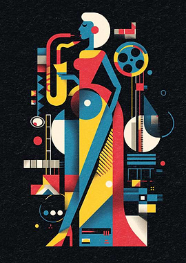 Art Deco Jazz Musician with Film Reel