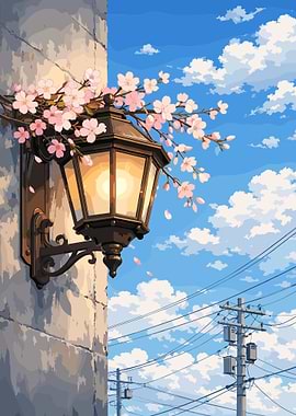 Cherry Blossoms Lamp Post Japanese Aesthetic