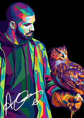 Drake with an owl in pop art style