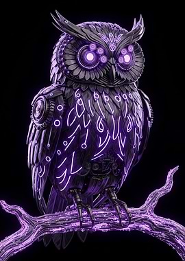 Mechanical Owl with Purple Neon Lights