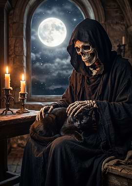 Grim Reaper with Black Cat