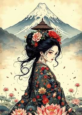 Misty Mount Fuji Landscape Kimono