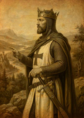 Knight Templar pointing to a castle