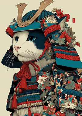 Cat Samurai in Floral Armor