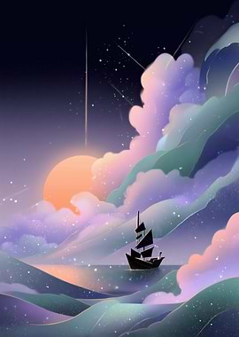 Dreamy Sailboat Under a Starry Sky