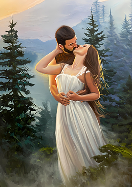 Couple kissing in a forest