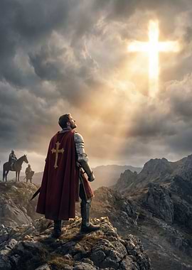 Knight Gazing at a Divine Cross in the Sky