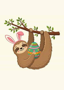 Cute Sloth with Easter Egg