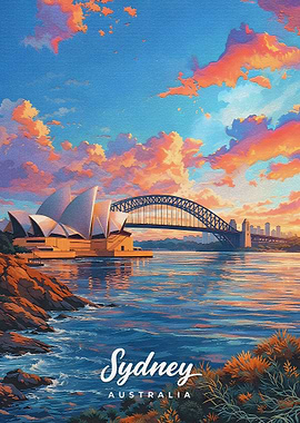 Sydney Opera House and Harbour Bridge at Sunset
