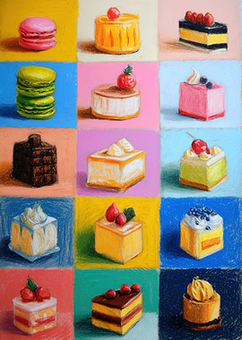 Assortment of Colorful Pastries and Cakes