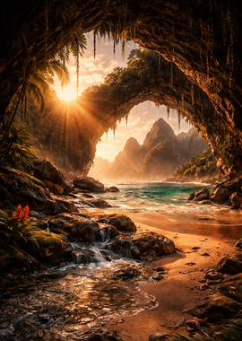 Tropical Cave Beach Sunrise