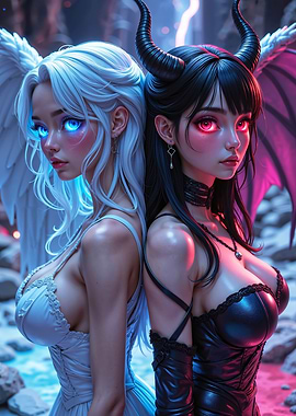 Sexy Anime Angel and Demon Girl