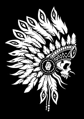 Skull with Native American Headdress