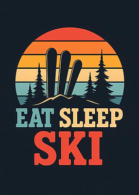 Eat Sleep Ski Retro Sunset