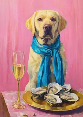 Labrador with Scarf and Oysters