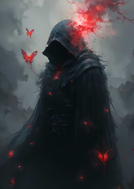 Dark Figure with Red Butterflies