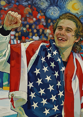Hockey Player with American Flag