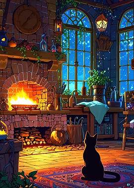 Cozy Witch's Study at Night