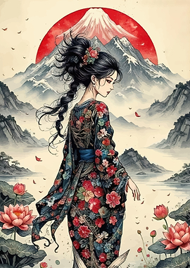 Misty Mount Fuji Landscape Kimono
