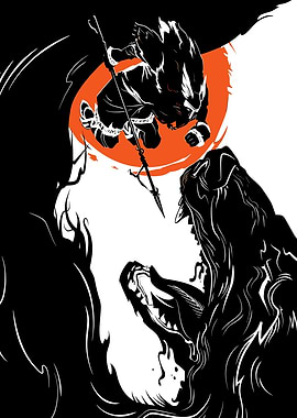 Viking Warrior Fights Giant Wolf