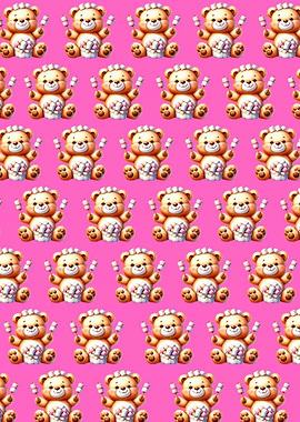 Cute Teddy Bears with Marshmallows Pattern